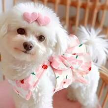 2 Pcs Heart-Shaped Hair Clips + Dog Harness, Cute Pet Princess Style Leash And Dress For Cats/Dogs, Suitable For Samoyed, For Outdoor Walking, With Matching Leash - Pink - View 2