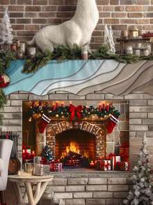mama look 1pc/2pcs, Multi-Style, Christmas Decoration Wall Sticker Creative Realistic Fireplace, PVC Self-Adhesive Removable, Suitable For Bedroom, Living Room, Kitchen, Dining Room, Entryway Wall Decoration, Beautify Wall And Conceal Imperfections - Multiple Styles - View 14