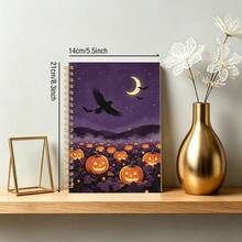 DANPERJI 1pc A5 Spiral Notebook, Mystical Halloween Cover, Raven Pumpkin Bats, Nightscape Cover, Writing Diary, Atmospheric Dark‑Holiday Style, Daily Work & Personal Recording, Mind Notes, Personal Reflection Journal - A-nX - View 6