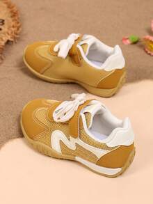 1 Pair Yellow Mesh Breathable Soft Sole Anti-Slip Colorblock Lace-Up & Hook-And-Loop Casual Sports Shoes For Daily Wear, Travel, Vacation, Home, Party, Outdoor, Spring/Autumn New 2026 - Yellow - View 6