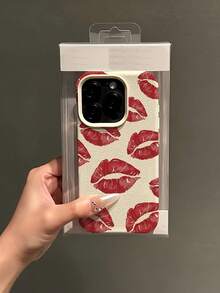 1件 白色紅色接吻唇印個性化極簡全包覆TPU防震手機殼，適用於Apple 18 17 16 15 14 13 12 11 Pro Max Air及系列 - 彩色 - 查看 4