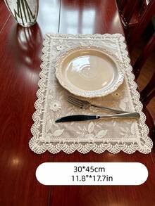 HXARTMIS White 3D Floral Embroidered Lace Placemat, French Vintage Rectangular Mesh Table Runner, Decorative Lace Tablecloth For Dining Table, Wedding Party, Home Tabletop Decor - White - View 5