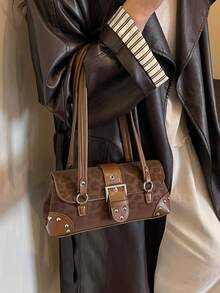 Korean Niche Design Shoulder Bag Boston Bowling Handbag Underarm Bag With Multiple Pockets Large Capacity - Coffee - View 3