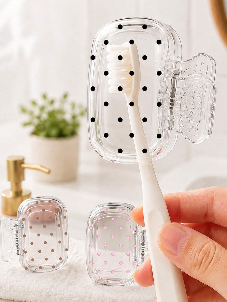 Minimalist Fashion Polka Dot Toothbrush Holder/Multi-Color Polka Dot Toothbrush Cap/Portable Toothbrush Accessory/Home And Travel Toothbrush Protective Cover/Cute Toothbrush Storage Clip/Home Organization/Travel Essential/Cute Design/Fashion Storage/Transparent Protective Cover/Toothbrush Box/Family User/Oral Care Accessory - Multicolor - View 1