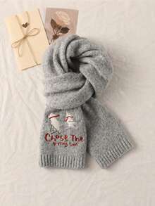 Women's Soft Knitted Scarf, Embroidered Pattern Warm Winter Neck Warmer, Comfortable Style, Suitable For Snow Sports And Daily Wear - Scarf - View 12