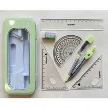 8pcs Geometric Compass & Ruler Set, Complete Math Drawing Tool Kit With Straight Ruler, Triangle Ruler, Protractor, Eraser And Replacement Leads, Portable Metal Storage Box, Practical School & Office Stationery For Students - A - View 6