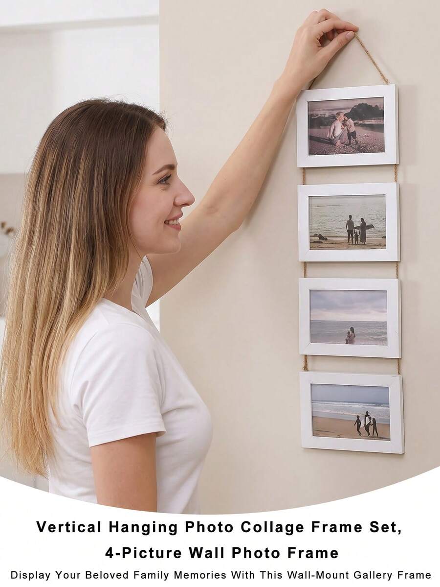 Vintage Modern Minimalist Rechargeable Photo Frame Collage Inch Natural Jute Rope 2pcs Set Multi-Grid Photo Frame, Empty Wooden Photo Frame Decor, Suitable For Home Bedroom And Living Room