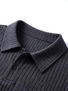 glestore Men's Retro-Style "Old Money" Collared Ribbed Polo Shirt, Perfect For Vacations, Commuting, And Everyday Wear - Grey - View 6