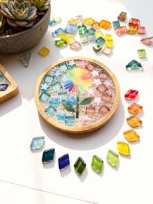 1pc DIY Mosaic Tile Handmade Kit, Featuring Multi-Color Mosaic Combination, Suitable For Adults. The Set Includes Round And Square Trays And DIY Craft Materials, Perfect For Parties, Holidays And Craft Projects, Ideal Choice For Home Decor And Gifts. - Multiple Styles - View 9