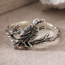 Gmzalx Vintage Textured Branch Raven Women's Ring, Unique Gothic Style Animal Ring, Suitable For Daily Wear, Theme Party, Holiday Gift - Antique Silver - View 6