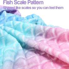 Pink Blue Purple Gradient Mermaid Tail Wearable Blanket, 3D Fish Scale Embossed Flannel Wrap Blanket, Home Sofa Leisure Warm Fish Tail Sleeping Blanket - Multicolor - View 4