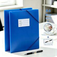 A4 Plastic Elastic Band Folder With Name Label Pocket, Document Storage Binder, Includes 1 Pack Of 50 Transparent Sticky Notes And 1 Retractable Pen, Stationery For Students, Teachers, Office, Home And School - Sets - View 18