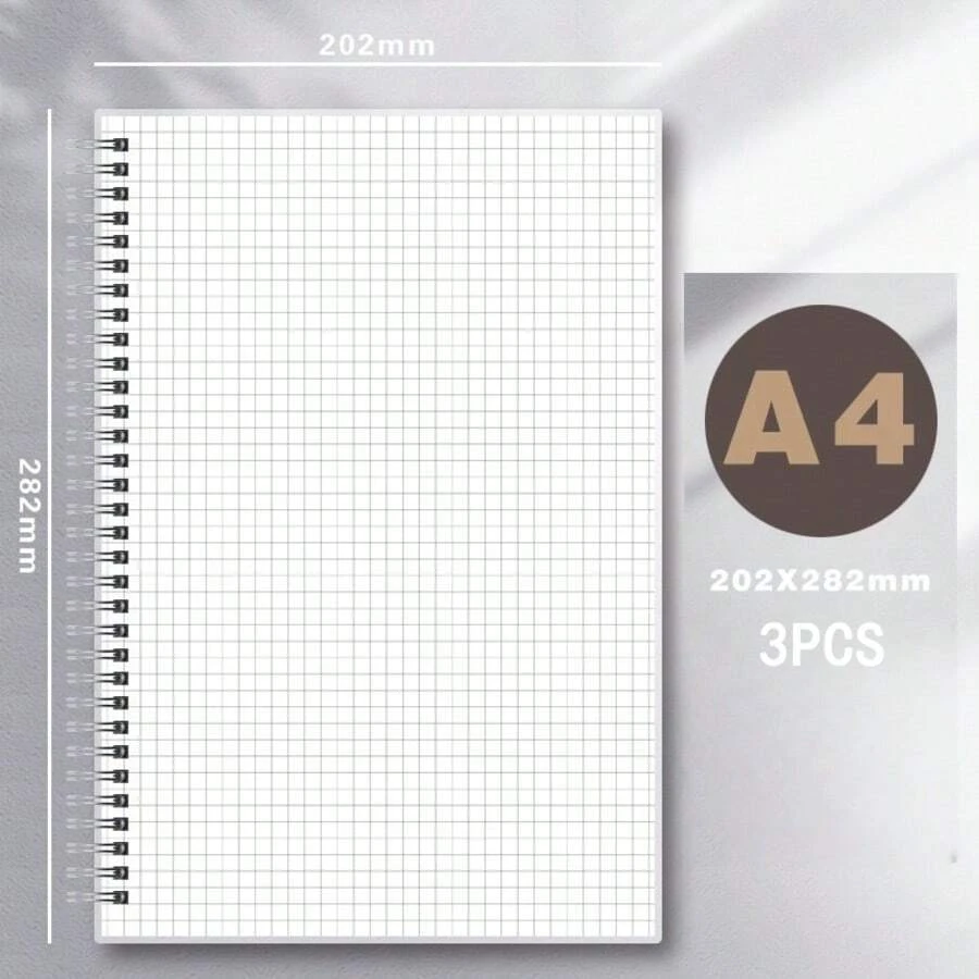 1 Pack / 2 Packs / 3 Packs A4 Grid PP Cover Notebook, Including Folder And Notebook. Square Inner Core. Minimalist Design. Portable.