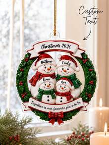 1pc Custom Name Snowman Family Ornament, Personalized Wreath 2D Acrylic Ornament 2026, Together Favorite Place Family Gift,Snowman Family Gift,Personalized Gift,Christmas Gift - Multicolor - View 2