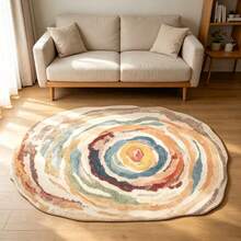 1pc Abstract Swirl Tie Dye Asymmetrical Round Area Rug, Soft Plush Material, Comfortable Touch, Non-Slip Backing, Easy To Clean, Suitable For Living Room, Bedroom, Study, Dormitory, Modern Bohemian Style Home Decor And Housewarming Gift Decoration - Multicolor - View 5