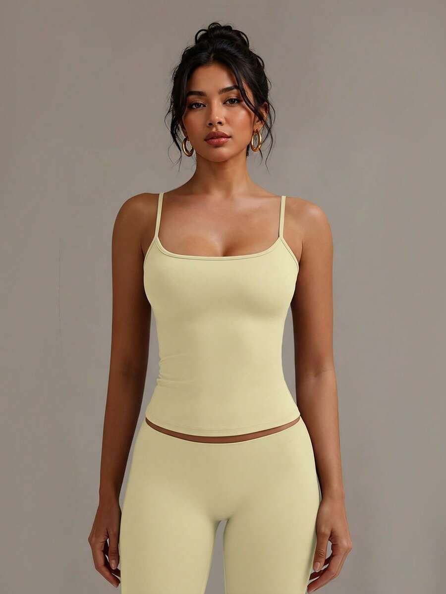 XLLAIS 性感露背女款背心,彈性休閒細肩帶吊帶背心,適合夏季外出 - 乳黃色 - 查看 1