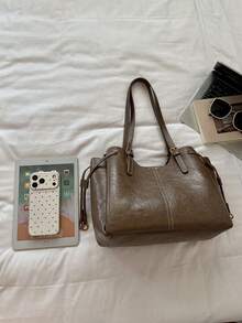 Large Capacity Retro Elegant Practical Texture Tote Bag, Stylish, Simple And Atmospheric Style, Suitable For Friends' Gatherings And Dates. - Brown - View 10