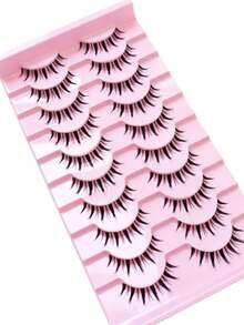 10對漫畫風尖刺全條假睫毛，柔軟合成纖維，濃密張開顯眼，適合動漫Cosplay、日常與派對妝容 - 黑色 - 查看 7