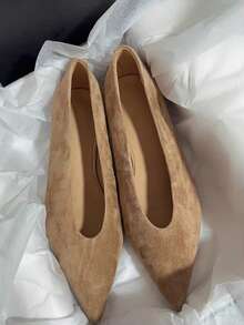 2026 New Plus Size Women's Pointed Toe V-Neck Low Heel Slip-On Elegant Low Vamp Pumps - Khaki - View 3