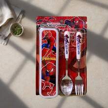 1 Set Of Superhero Cartoon Tableware Spoon And Fork Set Anime Character Party Supplies Tableware Set Kitchen Learning Eating Spoon And Fork With Storage Box School Lunch Tableware - Multicolor - View 2
