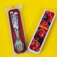 1 Set Of Superhero Cartoon Tableware Spoon And Fork Set Anime Character Party Supplies Tableware Set Kitchen Learning Eating Spoon And Fork With Storage Box School Lunch Tableware - Multicolor - View 3