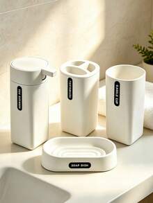 4/6‑Piece Bathroom Accessory Set, Countertop Storage Kit, Includes Soap Dispenser, Toothbrush Holder, Drinking Cup, Soap Dish, Matte Smooth Plastic Bathroom Organizer For Home Bathroom Vanity Countertop Decor - Multi-color Bathroom Set - View 5