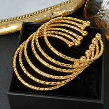 6 Stück Boho-Stil 14K vergoldete Kupfer-Armreifen, Schmuckstapel für den täglichen Gebrauch - Goldgelb - Übersicht 1