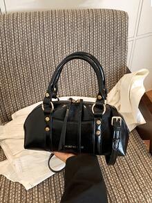 Vintage Shell Handbag, Luxury Rivet Metal Buckle, Fashion Commute Minimalist Women's Bag - Black - View 7