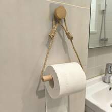 1/2pcs Rope Paper Towel Holder Solid Wood Woven Storage Towel Rack Face Towel Organizer Drill-Free Creative Toilet Paper Holder Elegant Practical Bathroom Accessories - Apricot - View 4