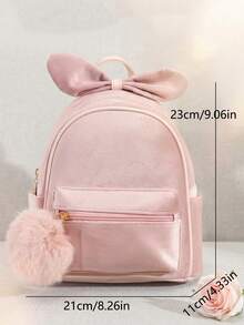 1 buah Tas Ransel Kecil Lucu Berbahan Plush dengan Pita untuk Anak Perempuan, Tas Aksesori Perjalanan yang Modis - Baby Pink - View 7