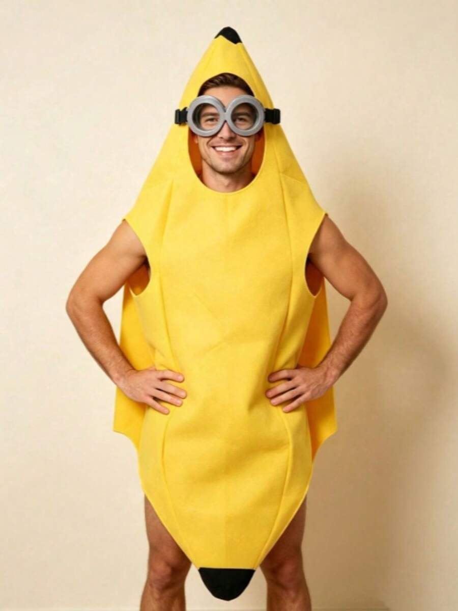Set Kostum Buah Pisang dengan Kacamata Bingkai Bulat Bergaya Vintage, Pakaian Cosplay Buah Lucu dan Kreatif untuk Dewasa, Aksesori Kostum Topeng Pesta Halloween - MultiWarna - View 1