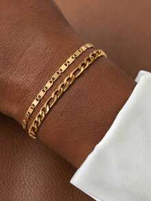 1pc Men Bracelets, Stackable Chain Bracelets, Figaro Chain Detail, Simple Retro , For Men Daily Party, Gift For Valentine's Day & Birthday - Bracelet - View 2
