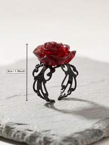 1pc Gothic Red Rose Ring, Victorian Vintage Filigree Adjustable Finger Ring, Dark Alternative Personalized Jewelry Gift For Women - Multicolor - View 5