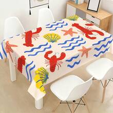 1pc Premium Versatile Spring Red Lobster & Starfish Shell Wave Pattern Tablecloth 2D FLAT Artistic Atmosphere, Beautiful Machine Washable Easy To Clean, Living Room / Studio / Picnic / Coffee Table / B&B Decor / Photo Backdrop / Romantic Proposal / Wedding Arrangement, Artistic Atmosphere / Versatile / Personalized Decor / Space Upgrade, Tablecloth, Valentine's Day / Easter - A - View 3