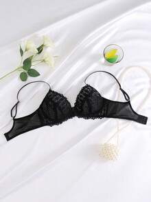 Women's Fashion Floral Lace Underwire Triangle Cup Bra - Black - View 5