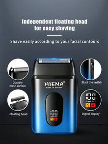 HIENA Portable Electric Shaver For Men, Reciprocating Foil Razor With Digital Power Display, USB Rechargeable Cordless Beard Trimmer, Mini Pocket Travel Shaver, Men Grooming Tool, Ideal Gift For Him - Black Blue - View 7