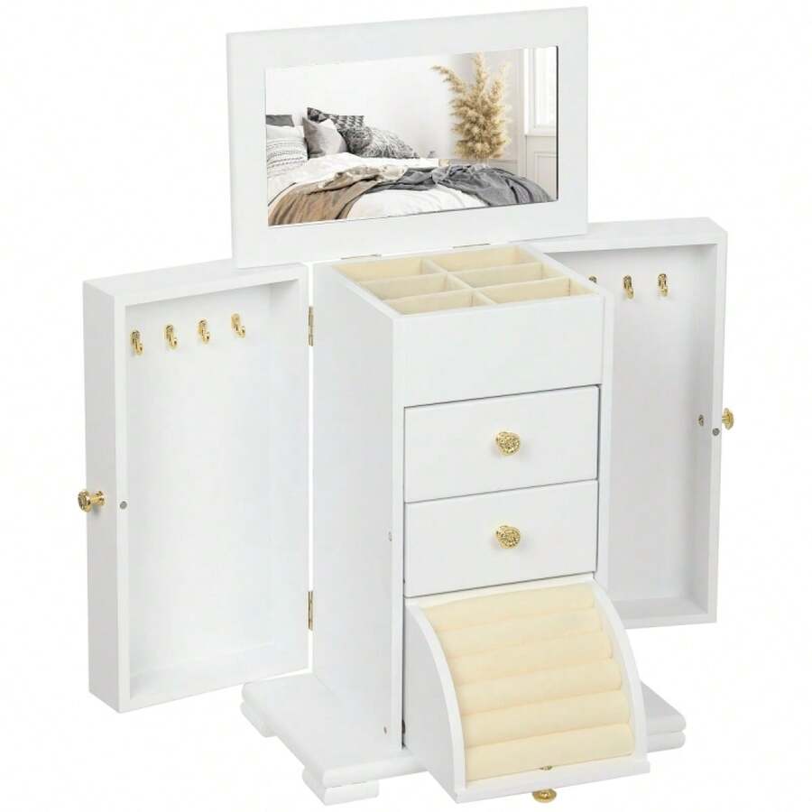 4-Tier Jewellery Box With Mirror And 2 Drawers - White - 1 - View 1