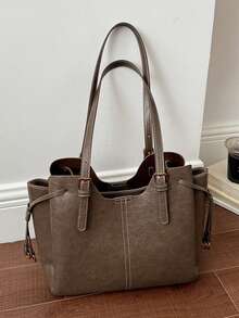 Large Capacity Retro Elegant Practical Texture Tote Bag, Stylish, Simple And Atmospheric Style, Suitable For Friends' Gatherings And Dates. - Brown - View 13