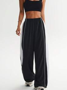 Women's Spring/Summer Casual Sporty Textured Decor Cuffed Joggers - Black - View 4