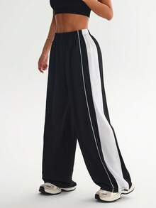 Women's Spring/Summer Casual Sporty Textured Decor Cuffed Joggers - Black - View 6