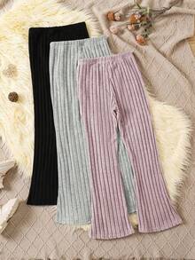 3pcs/Set Tween Girl Solid Color Tight Flared Pants, Autumn/Winter - Multicolor - View 2