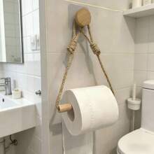 1/2pcs Rope Paper Towel Holder Solid Wood Woven Storage Towel Rack Face Towel Organizer Drill-Free Creative Toilet Paper Holder Elegant Practical Bathroom Accessories - Apricot - View 8