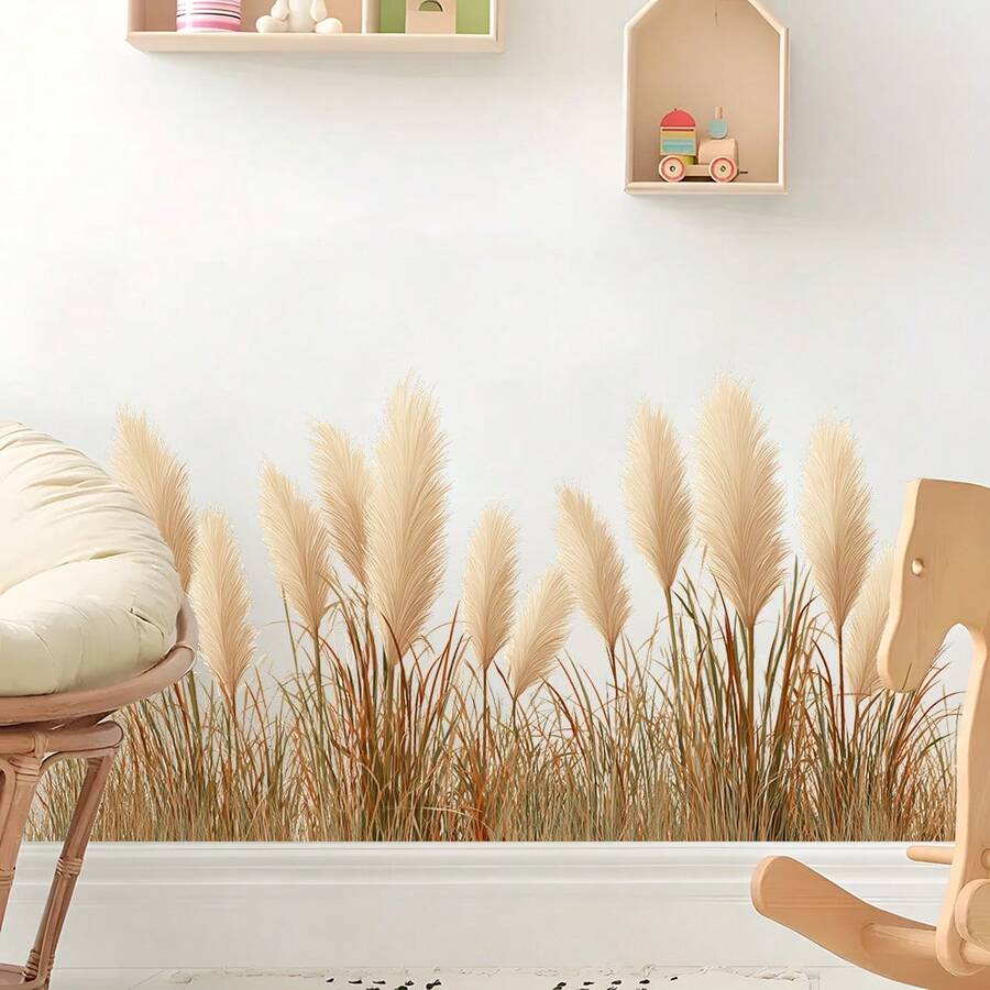 1pc 2D Beige Reed Self-Adhesive Baseboard Sticker, Living Room Bedroom Entryway Home Decor - Multicolor - View 1