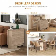 Folding Dining Table, Drop Leaf Table Small Spaces With 2-Tier Shelves, Small Kitchen Table With Rolling Casters, Natural - Natural Wood + Particle Board - View 4