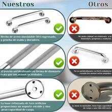 Set 2 Barras de Apoyo de Acero Inoxidable 60 cm, Pasamanos Antiderrapantes para Baño, Cama y Escaleras, Diseño Resistente y , Soporte Práctico para Mayor Estabilidad y Comodidad en el Hogar - Plateado - Ver 8