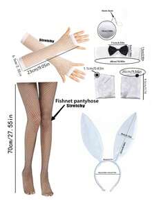 6pcs D EXCEED Women's Halloween Rabbit Costume Set, Includes Rabbit Ear Headband, Bowknot, Fishnet Gloves, Rabbit Tail, Fishnet Stockings, Party Dance Cosplay Outfit - Multicolor - View 4