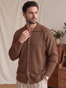 Men's Unisex Crew Neck Zip-Up Cardigan, Casual Streetwear Sporty Colorblock Striped Loose Short Long Sleeve Sweater, Versatile For Daily Commute, Autumn Winter - Brown - View 4