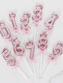Bright Pink Crown Pattern Birthday Candles, Suitable For Birthdays, Anniversaries And Various Celebrations, Decorated With Glitter And Bow Detail - Multicolor - View 15