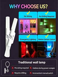 DIY Modular RGB Motion Sensor Wall Light, Rechargeable Multi-Color Changing LED Light Strip, No Drilling No Wiring Human Body Sensor Night Light, With Emergency Lighting Function, Suitable For Bedroom, Gaming Room, Hallway, Stairs, Wardrobe, Cabinet Decoration - White - View 4
