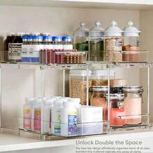 1/2pc Acrylic Pull-Out Kitchen Storage Rack, Smooth Surface, Multi-Functional Spice Organizer, Suitable For Home And Restaurant Sink Cabinets And Drawers. - Multicolor - View 13